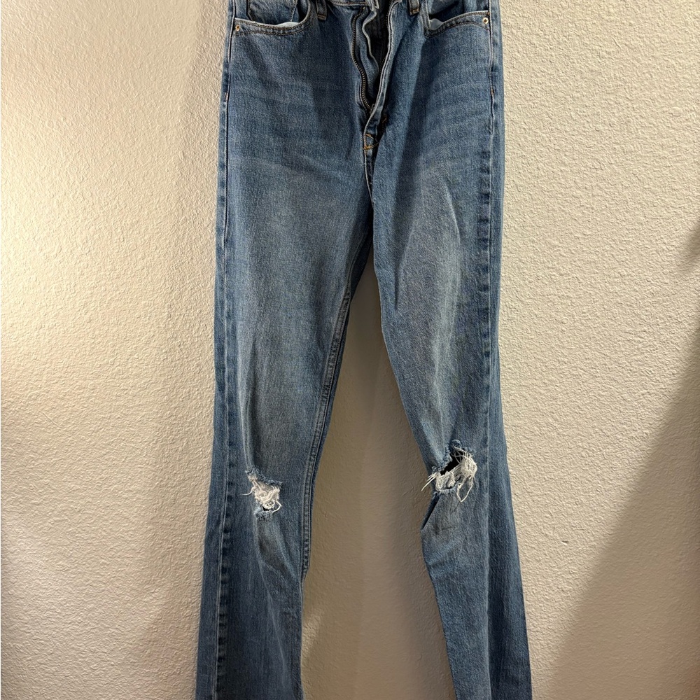 Zara Blue Distressed Flare Jeans